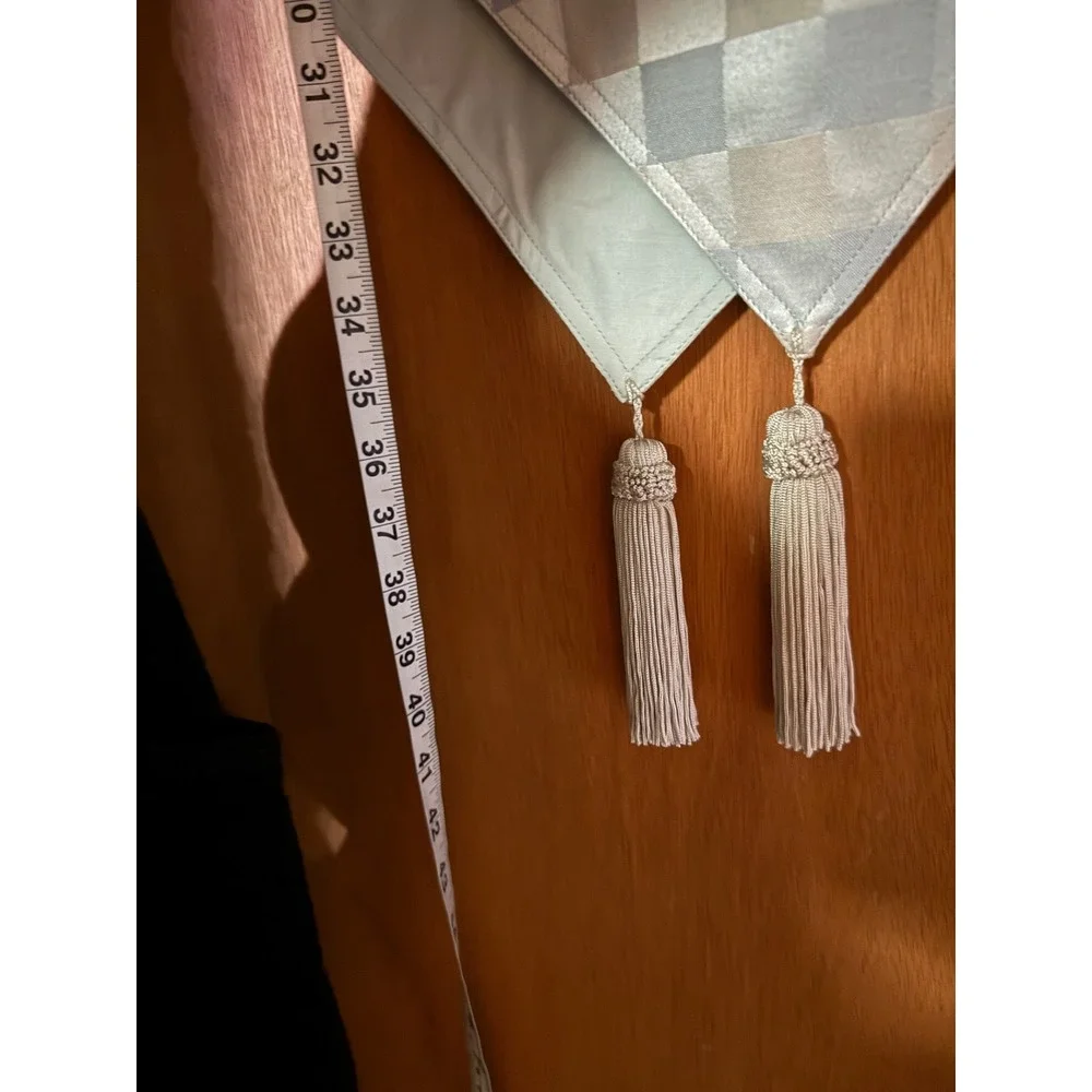 Silver Champagne Checkered Table RunnerTassels 13x60 Formal Dining Wedding Decor